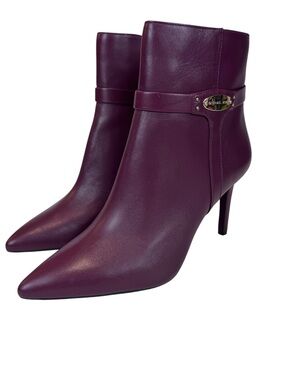 Michael Kors Leather Ankle Bootie Boots Size 9 Burgundy Pointed Toe Zip Preppy